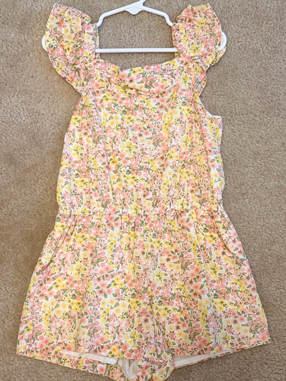Janie and Jack Girls' Yellow Floral Flutter-Sleeve Romper